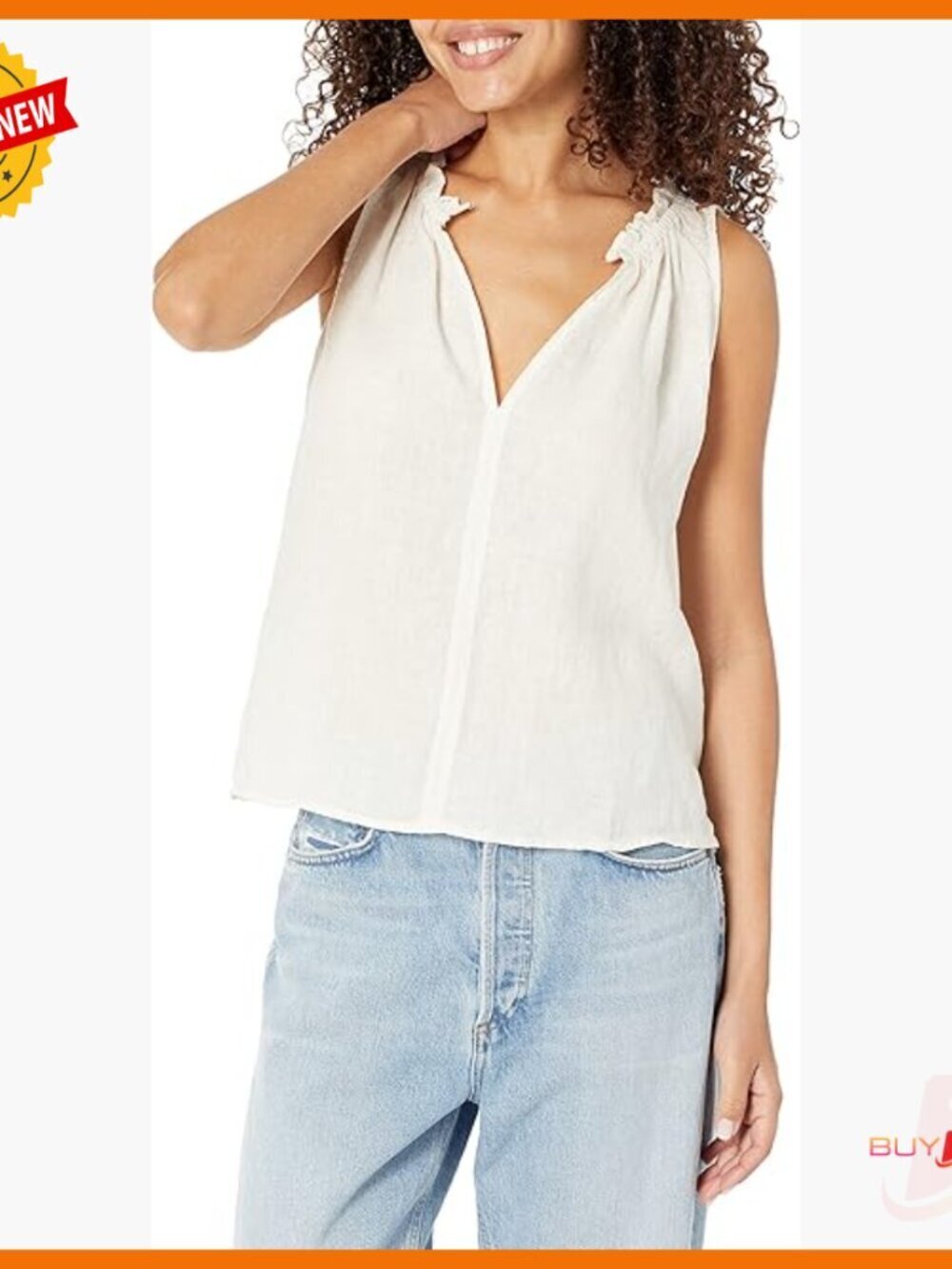 Linen V-Neck Tank Top Regular Fit Sleeveless Pull On